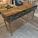Rose Gold Console Table with Jeweled Botanical Panels and Sculptural Cabriole Legs